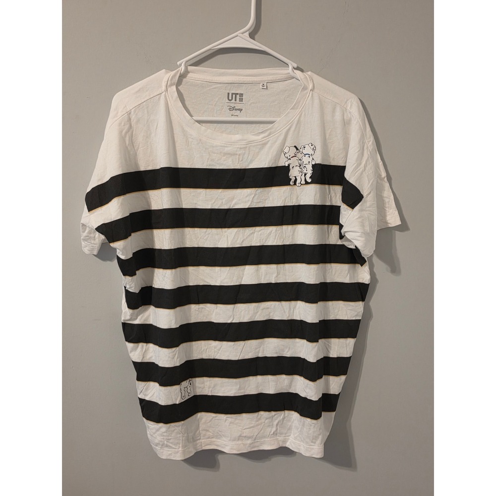 Uniqlo T-Shirt Womens M White‎ Striped 101 Dalmatians Disney Graphic Tee Casual